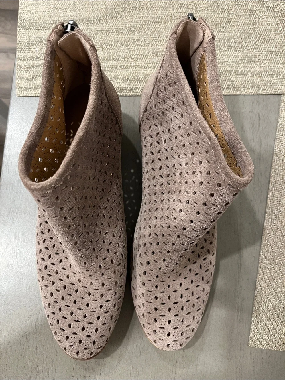 Lucky Brand Taupe Suede Perforated Ankle Booties